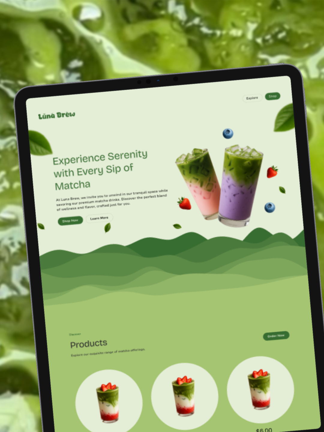 Matcha brand website design mockup